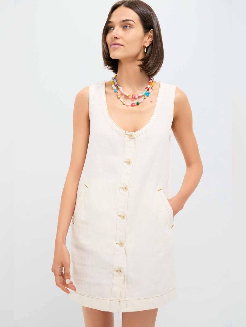 Faherty Linen Denim Malibu Mini Dress Linen Mini Dress in Cream Size Medium NWT